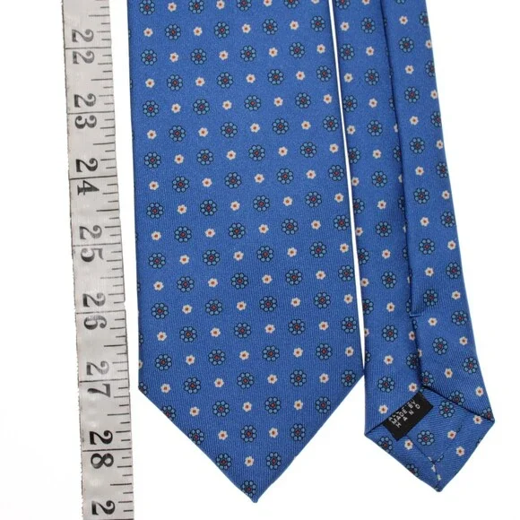 Drake's NWT Neck Tie in Blue with White & Orange Mini Floral Print 100% Silk